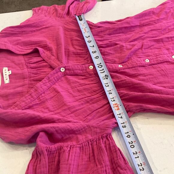 Xirena 100% Cotton Gauze Bell Sleeve Pink Tiered Midi Kendall Dress with Pockets - Picture 7 of 9